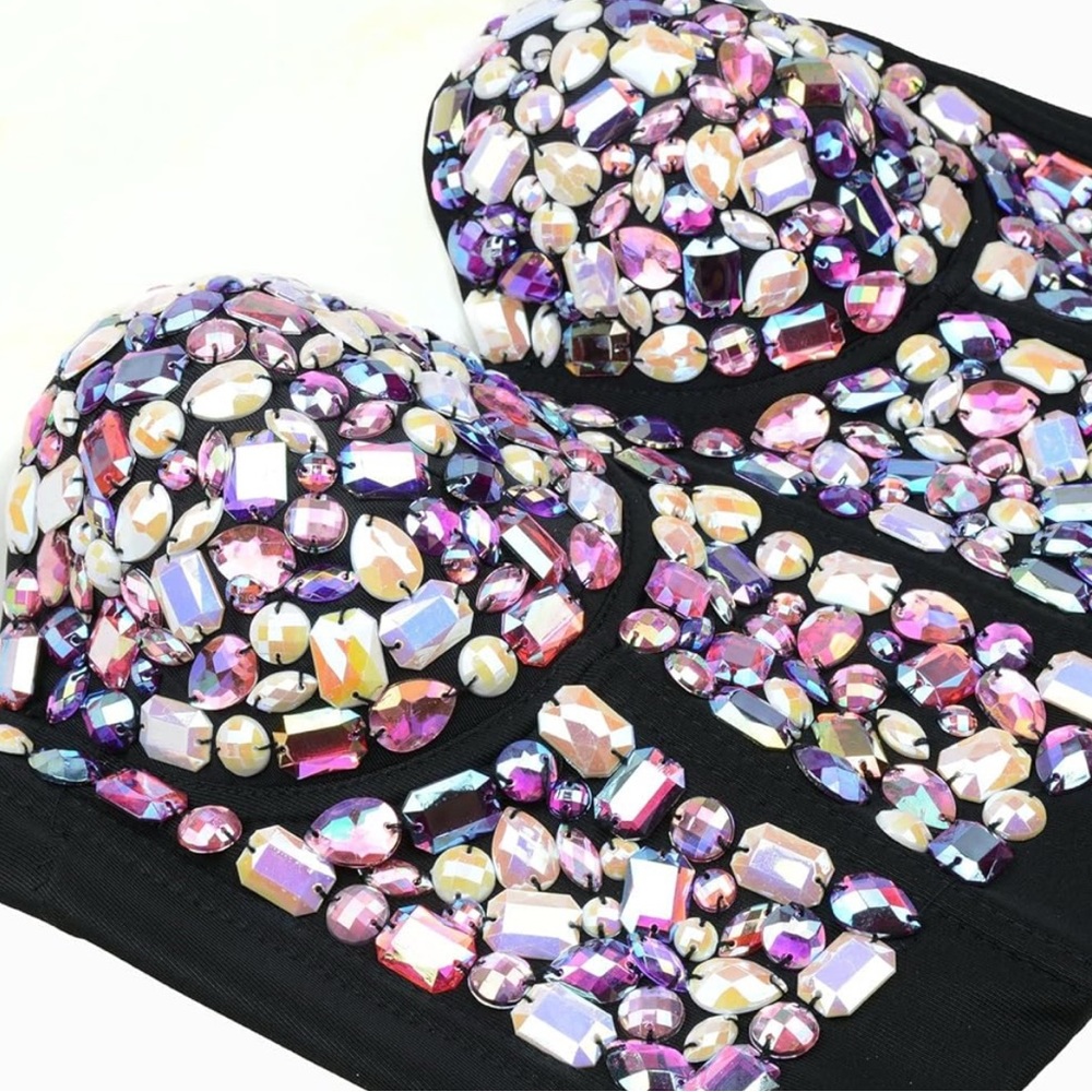 Women’s sexy rhinestone bustier crop top club party glitter corset top bra